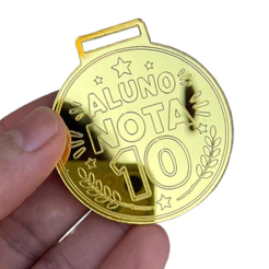 Kit 10 Medalhas Simples 5cm Acrílico Dourado 2mm Aluno Nota 10 Escolar Prêmio Sem Fita