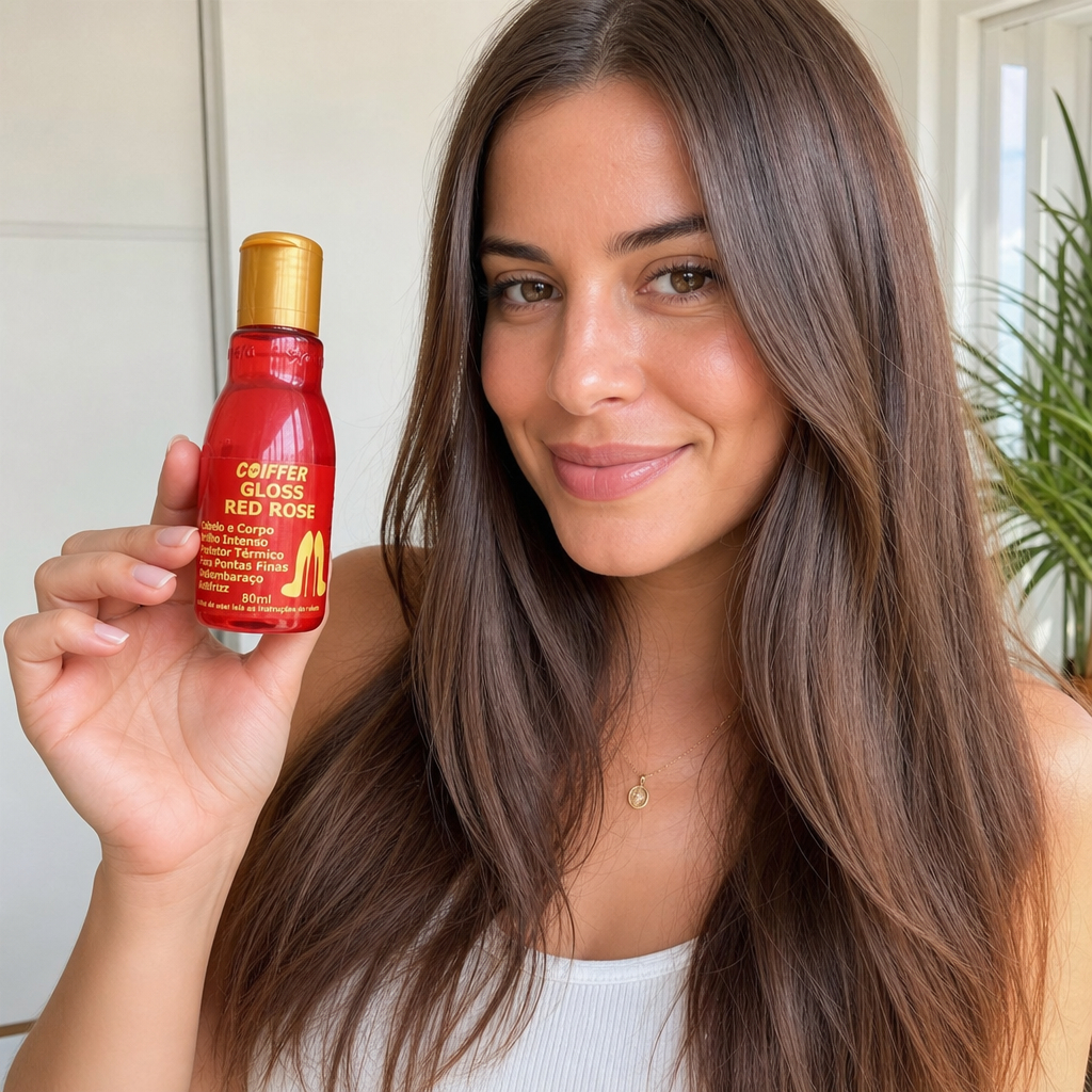 Finalizador Gloss Red Rose Coiffer 80ml Brilho, Perfume e Proteção Térmica  (2 und)