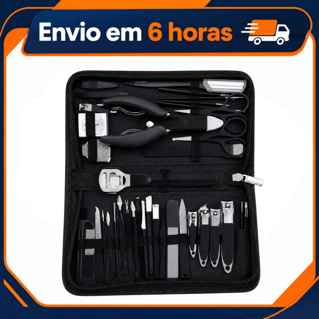 Kit Manicure Pedicure Profissional 40 Peças Estojo Preto Unha Alicate Cortador Lixa