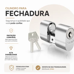 Cilindro Miolo P/ Fechaduras Gorje Cromado C/ 2 Chaves Stam