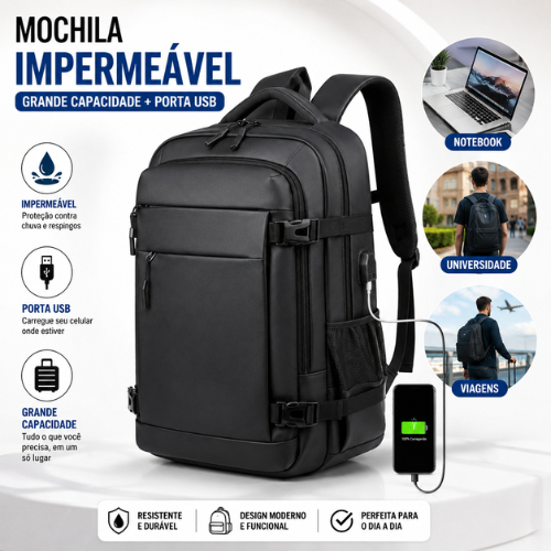 Mochila Impermeável Escolar e Universitária para Notebook com Alça Reforçada e Grande Capacidade – Conforto e Durabilida