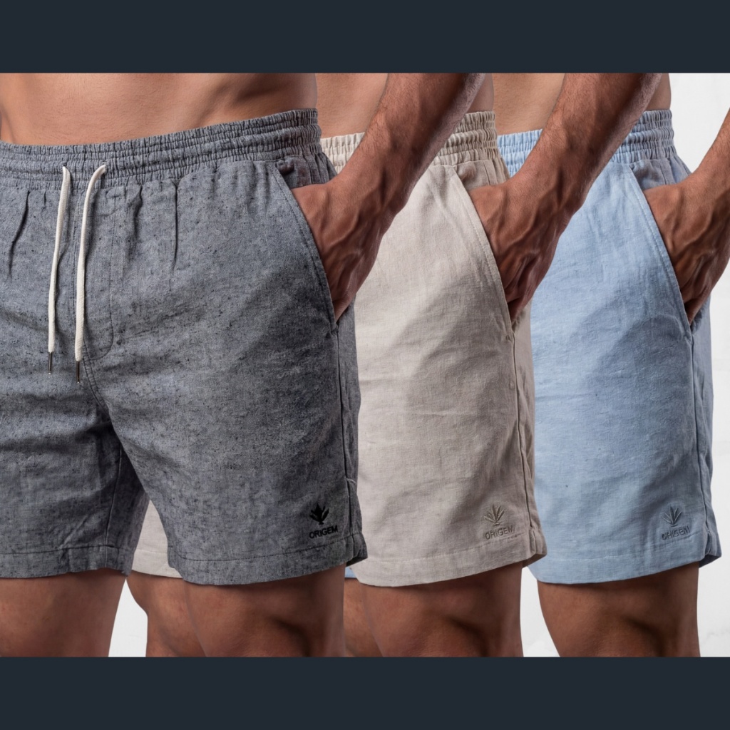 Bermudas Masculinas Linho com Elastano kit 3 | Estilo Praiano Leve | Conforto Casual Diário