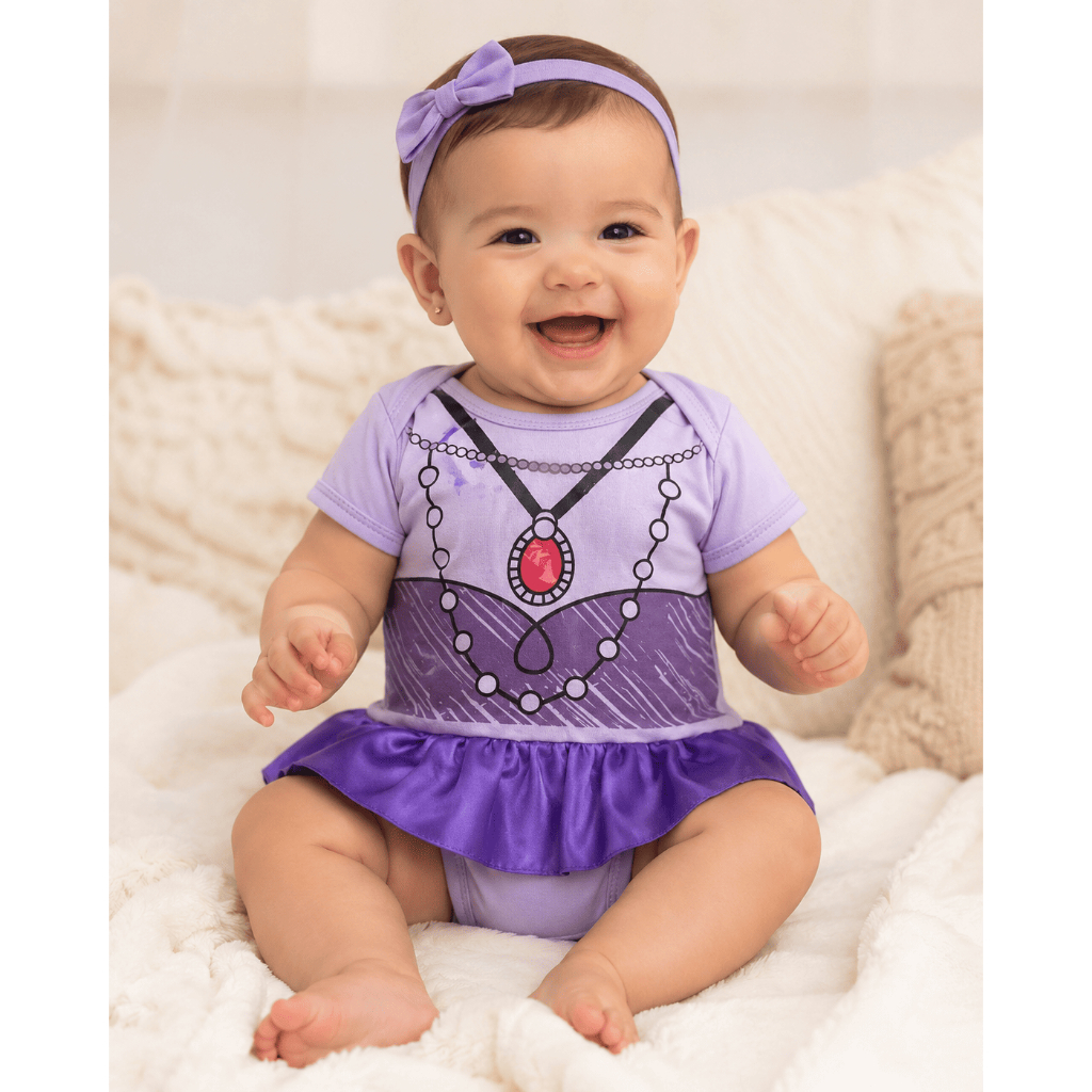 Body Bebê Infantil Fantasia Princesa Sofia com Saia 0-8 Meses