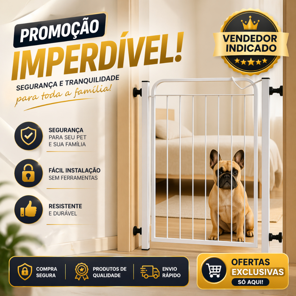 Portão Pet Grade Para Cachorro (68cm A 132cm) Cercado de Proteção