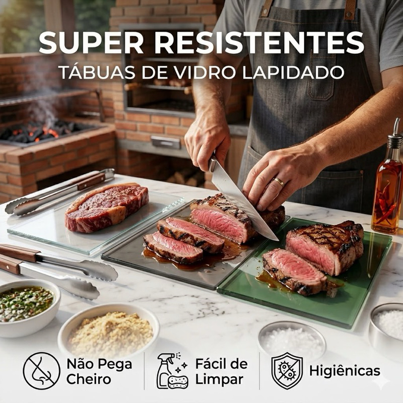TABUA DE CORTE DE CHURRASCO VIDRO 8MM