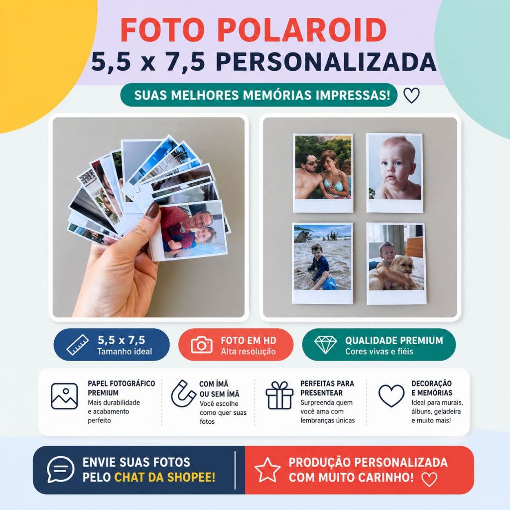 Foto Polaroid Personalizada 5,5x7,5 Não Plastificada sem Ímã | Foto HD Premium | Alta Resolução