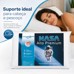 Travesseiro Nasa Alto Viva Conforto Original Visco Antiácaros Capa Percal 100% algodão Altura 14cm