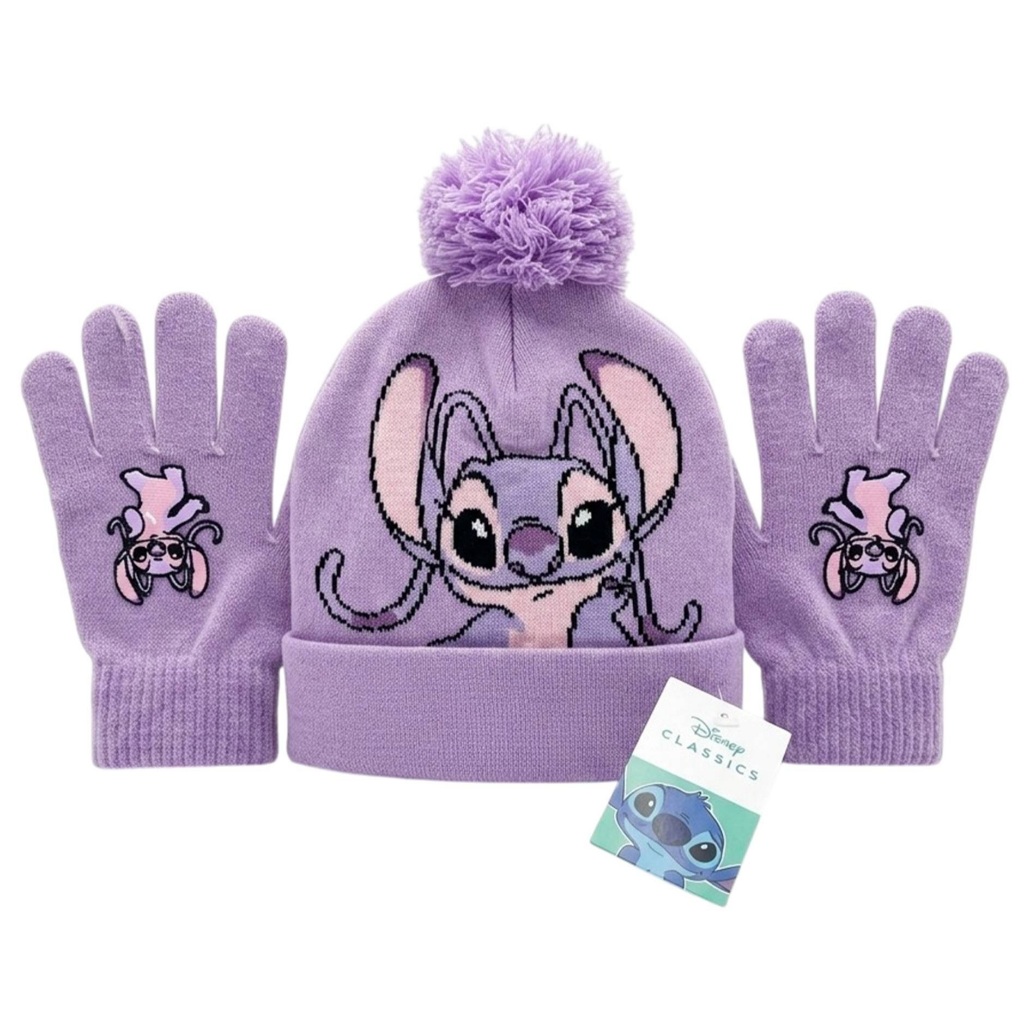 Kit Acessórios Inverno Infantil Para Criança Lilo & Stitch Rosa Angel Disney : Gorro / Touca + Luvas