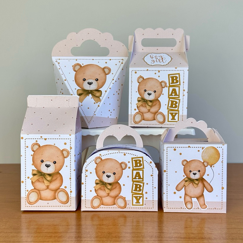 Kit Festa CHÁ REVELAÇÃO URSINHO Caixinhas Personalizadas Chá de Bebê Lembrancinhas Decoração Mimos - Pegue e Monte