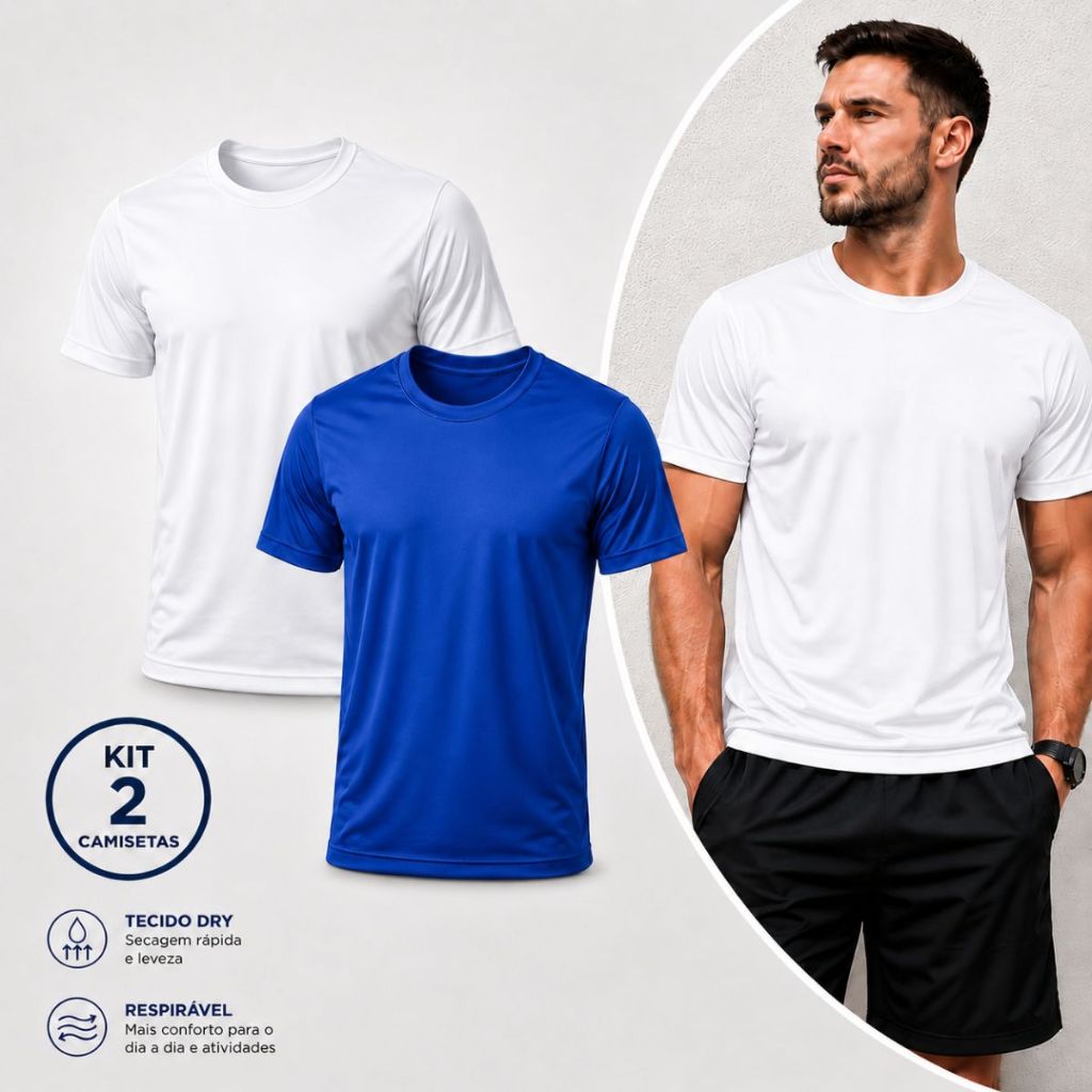 Kit 2 Camisetas Masculina Dry Fit Leve Esporte Resina Academia Treino Confortável