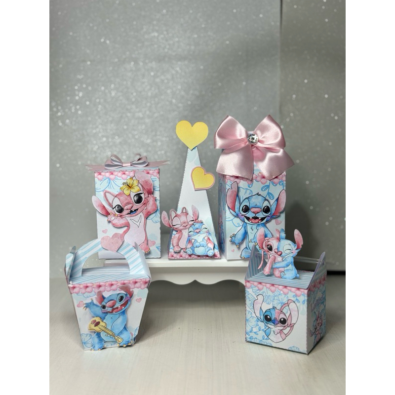 Kit Caixinhas Personalizadas-Stitch e Angel- Caixa Para Lembranchinhas de Aniversário