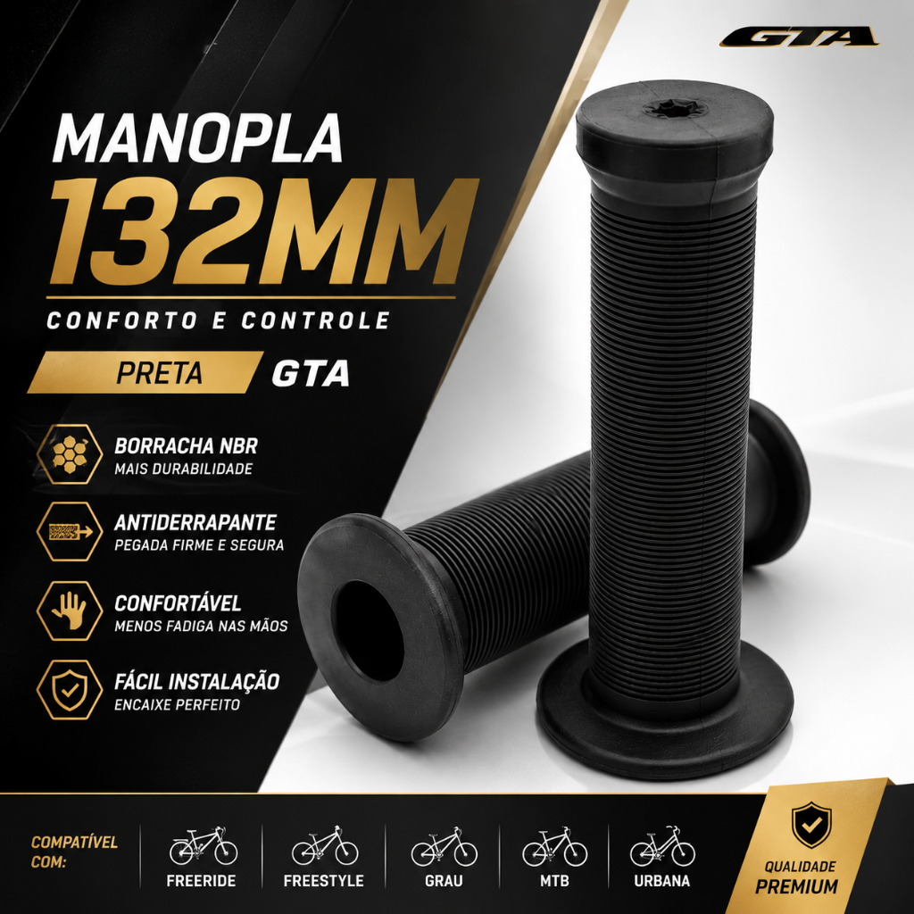 Manopla BMX 132mm GTA Punho Bike Freestyle Freeride Grau MTB Gios Hupi VikingX Rebel
