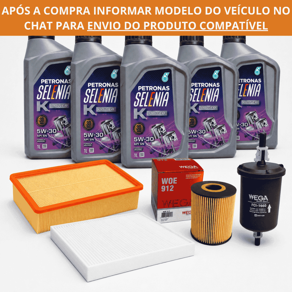 Kit 5L Selenia K Power 5W30 + Filtros Wega de Óleo, Combustível, Ar e Cabine Fiat Cronos 1.8 E-Torq Ano 2017 em Diante