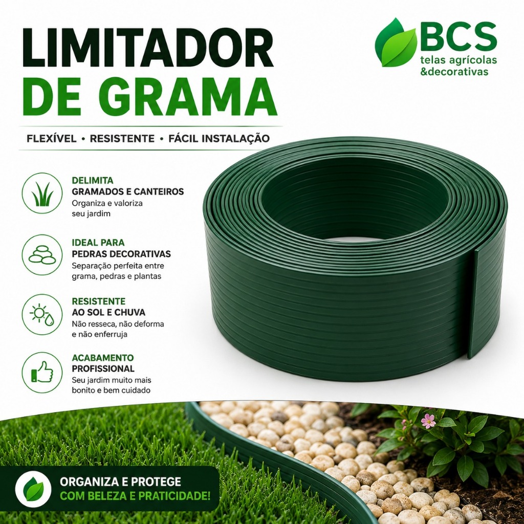Limitador de Grama Borda Reforçada Separador De Jardim Canteiros Paisagismo 10cm Altura Diversas Medidas