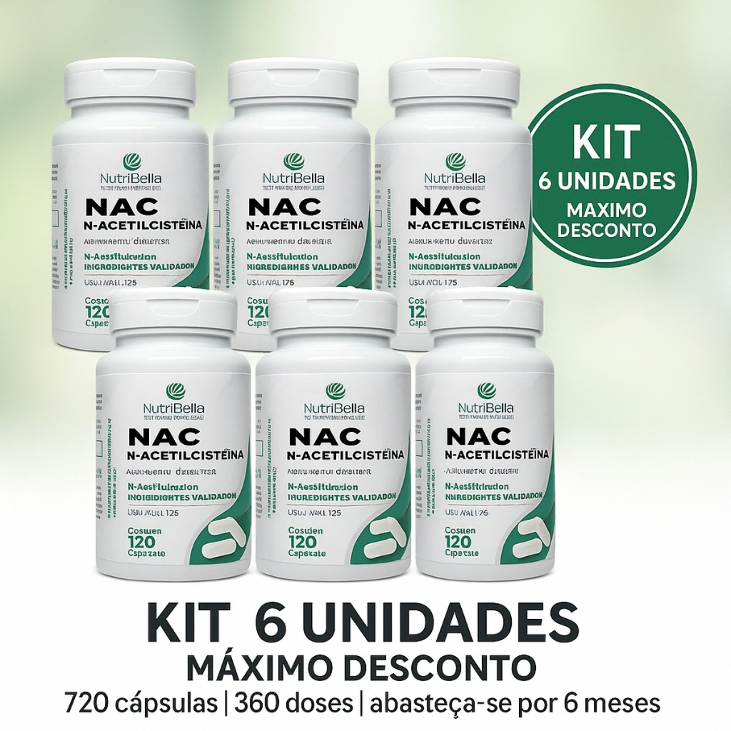 Kit 6 NAC N-Acetilcisteína 500mg 720 Cáps Glutationa - Antioxidante - Saúde Respiratória e Hepátite