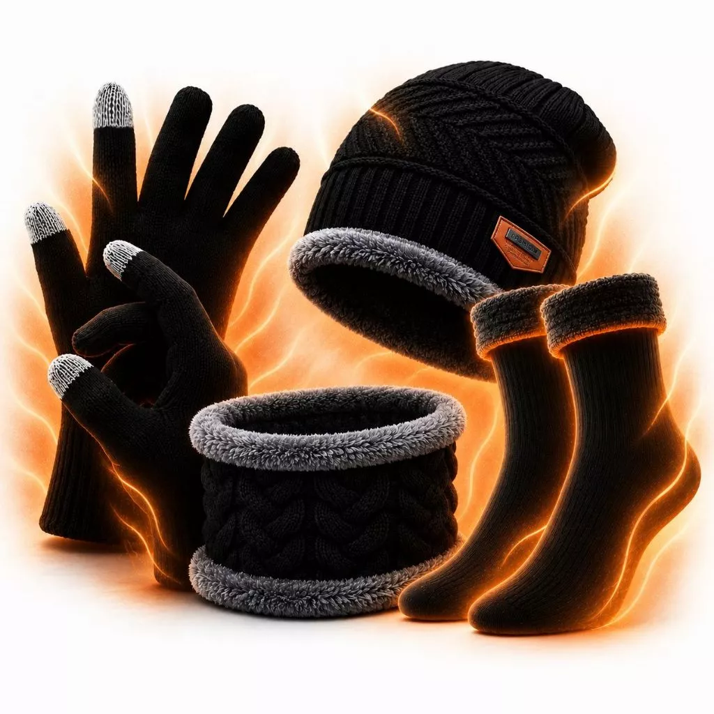 Kit Frio Touca com Cachecol Peluciado Luva e Meia Térmica Unissex - Masculino Feminino — imagem 1