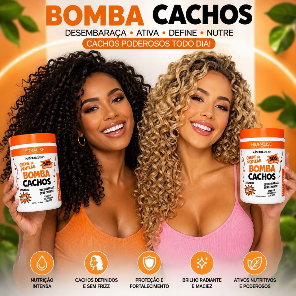 Creme De Pentear Bomba Cachos KIT 2 Un 1kg Ativador Cachos Definição Finalização Cachos e Crespo