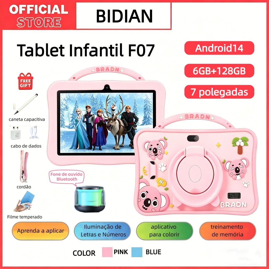 【BIDIAN】Kids Study Tab F07 TAB tablet Crianças 7 polegadas tablet PC Android Adequado para jogos de entretenimento