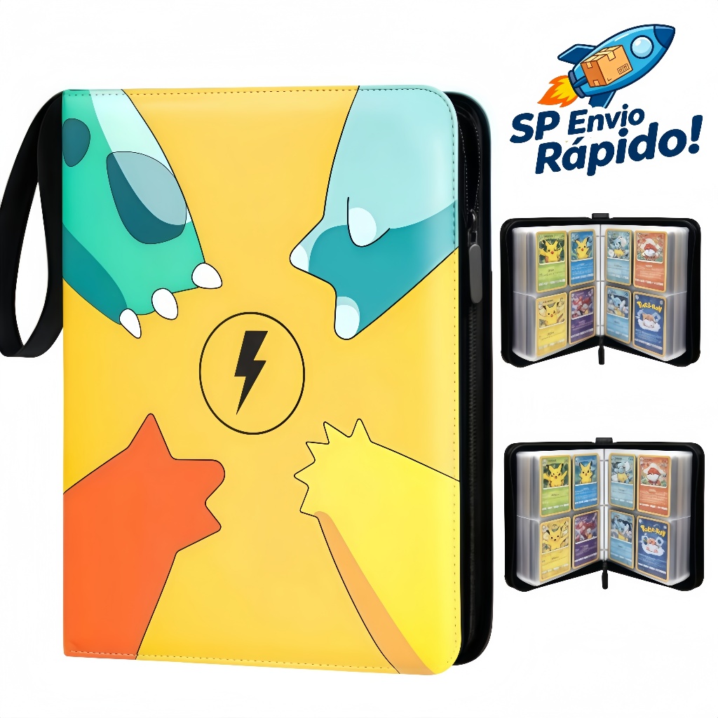 Pasta Porta Cartas Pokémon 400 Cartas Álbum Fichário Oficial Zíper Organizador Colecionável Presente