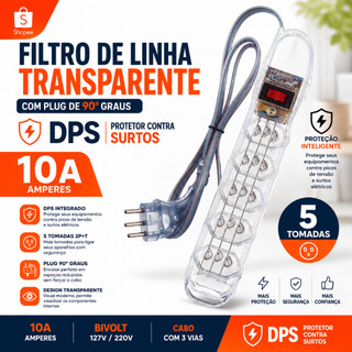 Filtro de linha 5 tomadas com DPS (Net Elétrica)