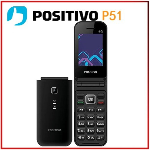 (SEMI NOVO) Celular POSITIVO P51, Flip, Função Modem, 4G, Rádio FM, Botão SOS, Dual SIM Preto