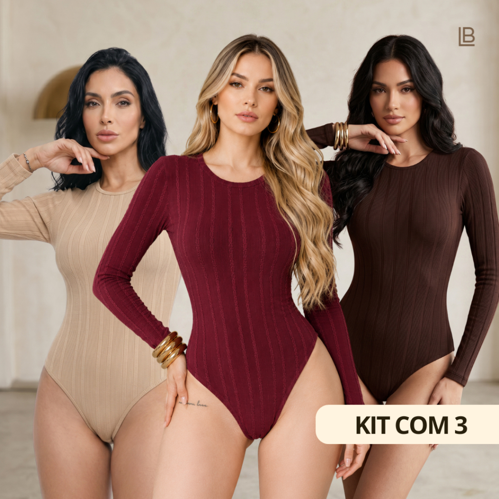 Body Manga Longa Gola Redonda TecidoTexturizado Bori Inverno e Meia Estação Veste 38 ao 42