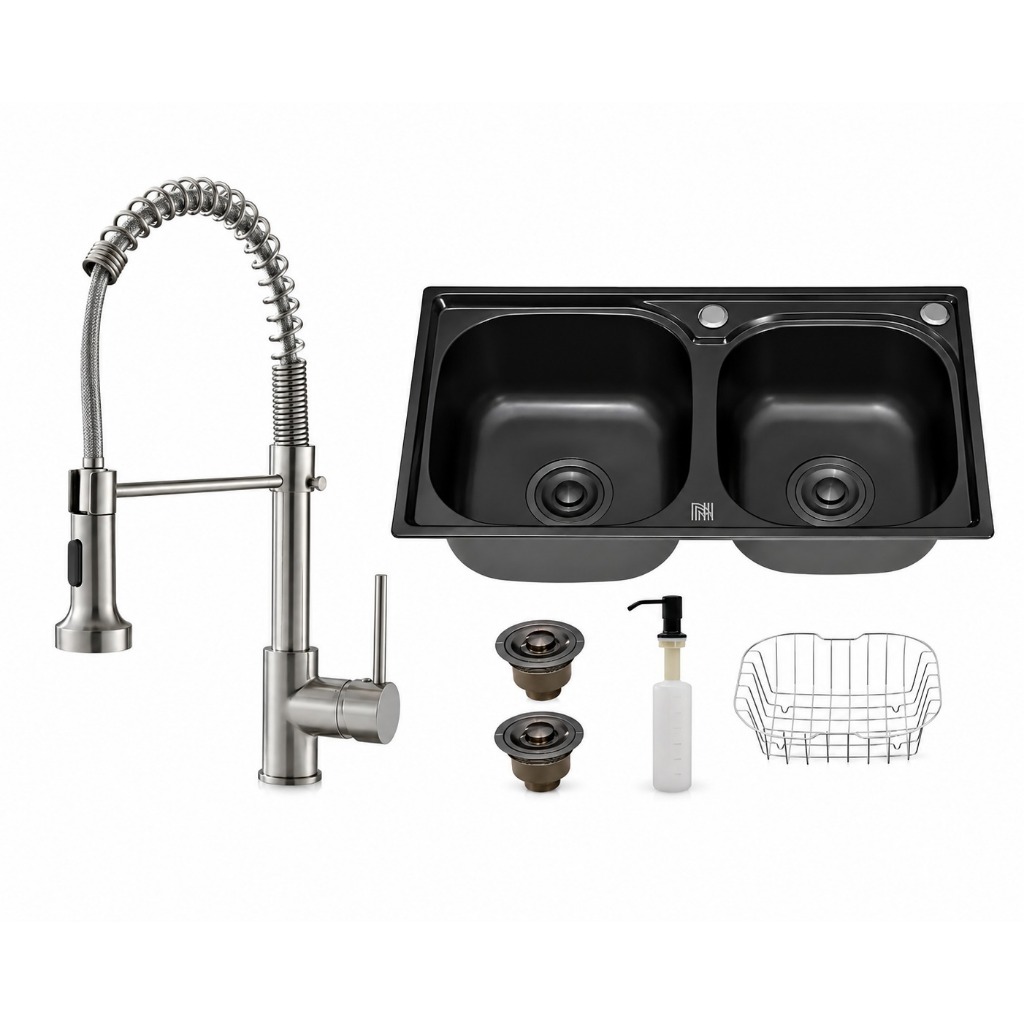Kit Cuba Cozinha Dupla Aço Gourmet C/ Acess. Preta E Torneira cozinha Gourmet Cromada Extensora