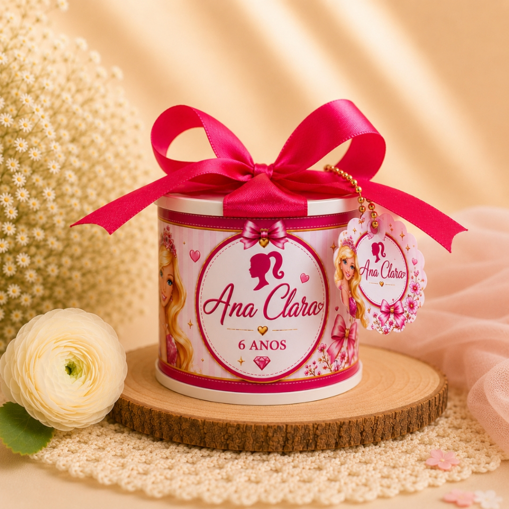 Kit Tubolatas Personalizadas Tema Barbie 5x6 - Lembrancinha Aniversário  e  Festa Infantil com ou sem Tag