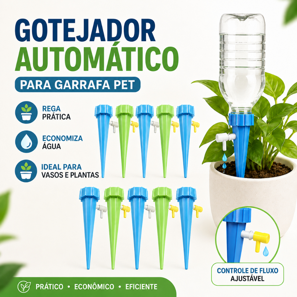 Kit com 12/24/36 Gotejador Irrigador Acoplável em Garrafa Pet Jardim Plantas Vaso Dosador Irrigação