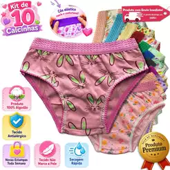 Kit 10 Calcinhas Infantil Estampada Algodão Cós Elástico Menina