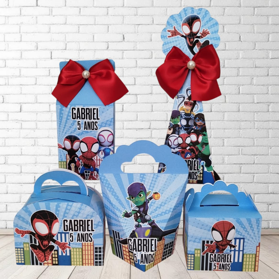 Kit Lembrancinhas Spider - Caixinhas Personalizada Spidey e Seus Amigos - Decoração - Lembrancinha Festa Infantil