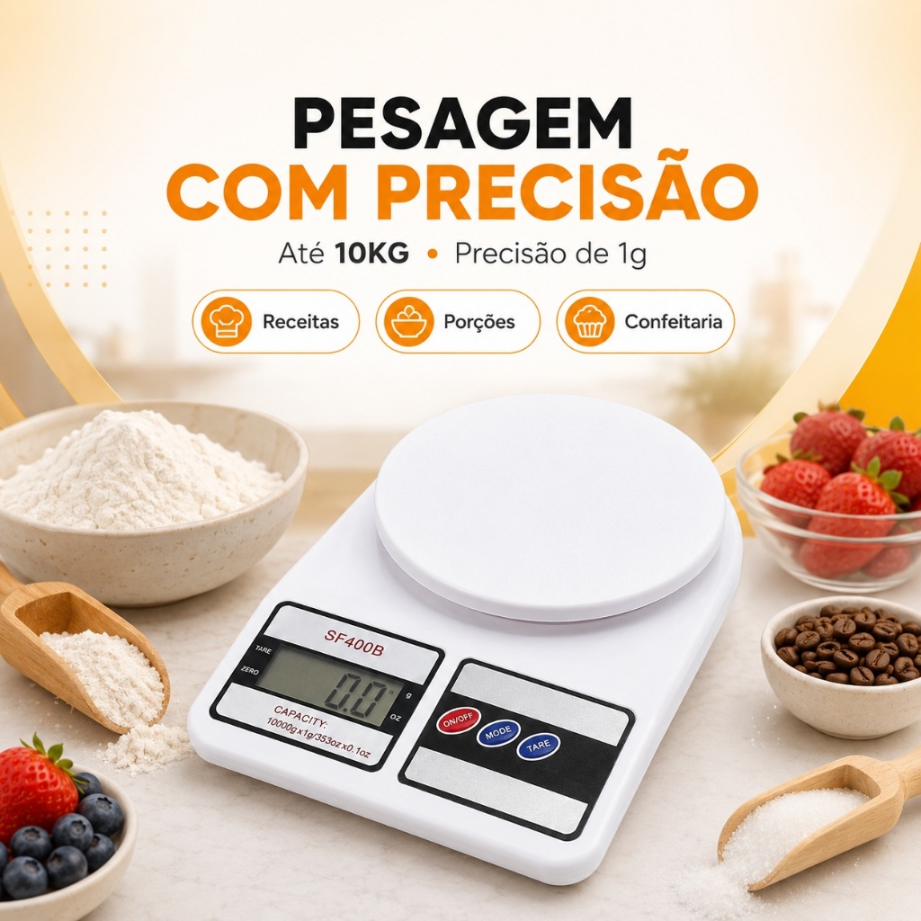 Balança Digital Cozinha 10kg Alta Precisão para Pesar Alimentos Dieta Fitness Confeitaria