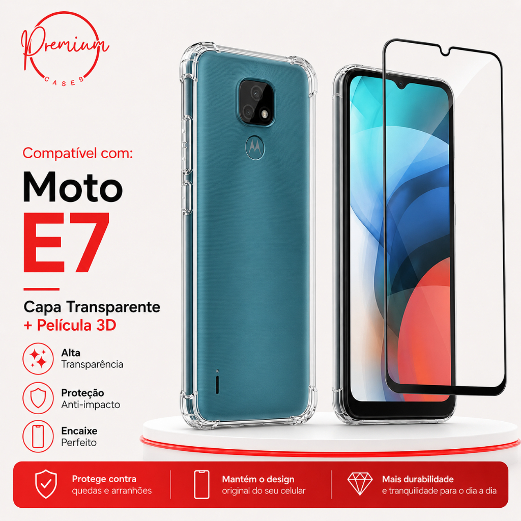 Capa Capinha Anti Impacto Compatível Com Moto E7 E/OU Película 3D Vidro Temperado