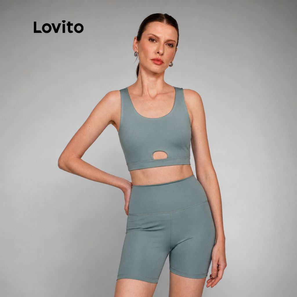 Lovito Top Esportivo Feminino com Detalhe Abertura Frontal PKB17051735