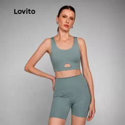 Lovito Top Esportivo Feminino com Detalhe Abertura Frontal PKB17051735