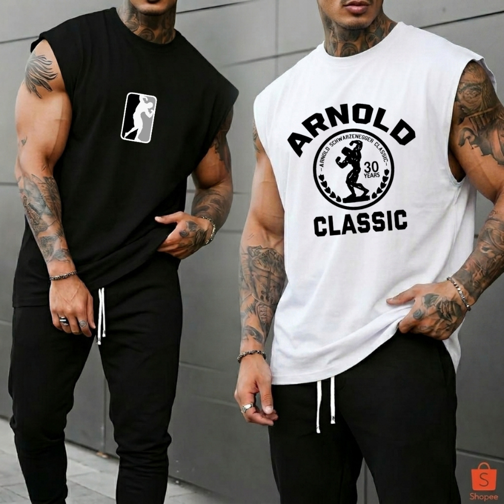 Kit 2 Camisas Regatas Machao Oversized Masculina Estampas Arnold Classic Camiseta Cavada Over Academia Treino Old Scholl