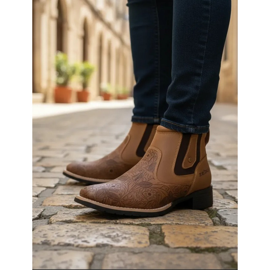 Botina Feminina Zebu Texana Mustang Sela Com Visual Elegante Bota Cano Curto Em Couro Bovino