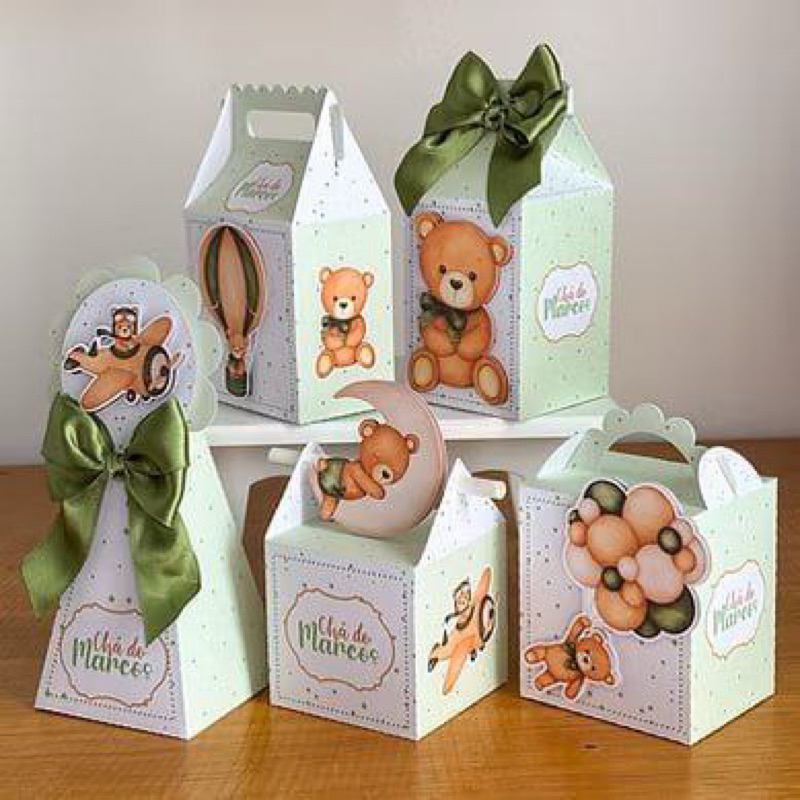 Caixinhas ursinho personalizadas cha de bebê aniversário festa infantil lembrancinha caixinha