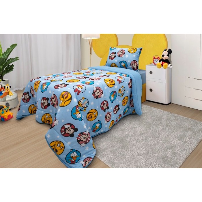 Edredom Estampado Personagem Infantil - Malha 100% Algodão - Disney Mickey e Sua Turma - Original- Super Macio 2,00mx220