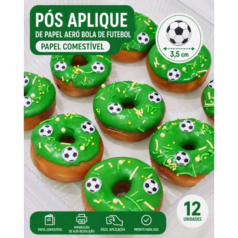 12 Aplique de futebol bola comestível papel arroz recortado futebol copa time confeitaria papel 3,5cm
