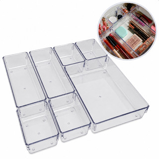 Kit 7 Organizadores Multiuso para Gavetas Armários Geladeiras Pote Acrílico Cristal e Fum…