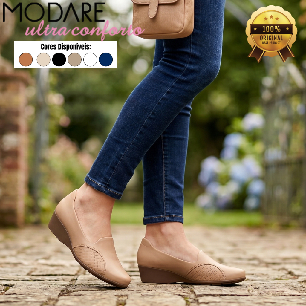 Sapato Feminino Ortopédico Modare Confortável Ultraconforto Joanete Salto Anabela 7014229 Original