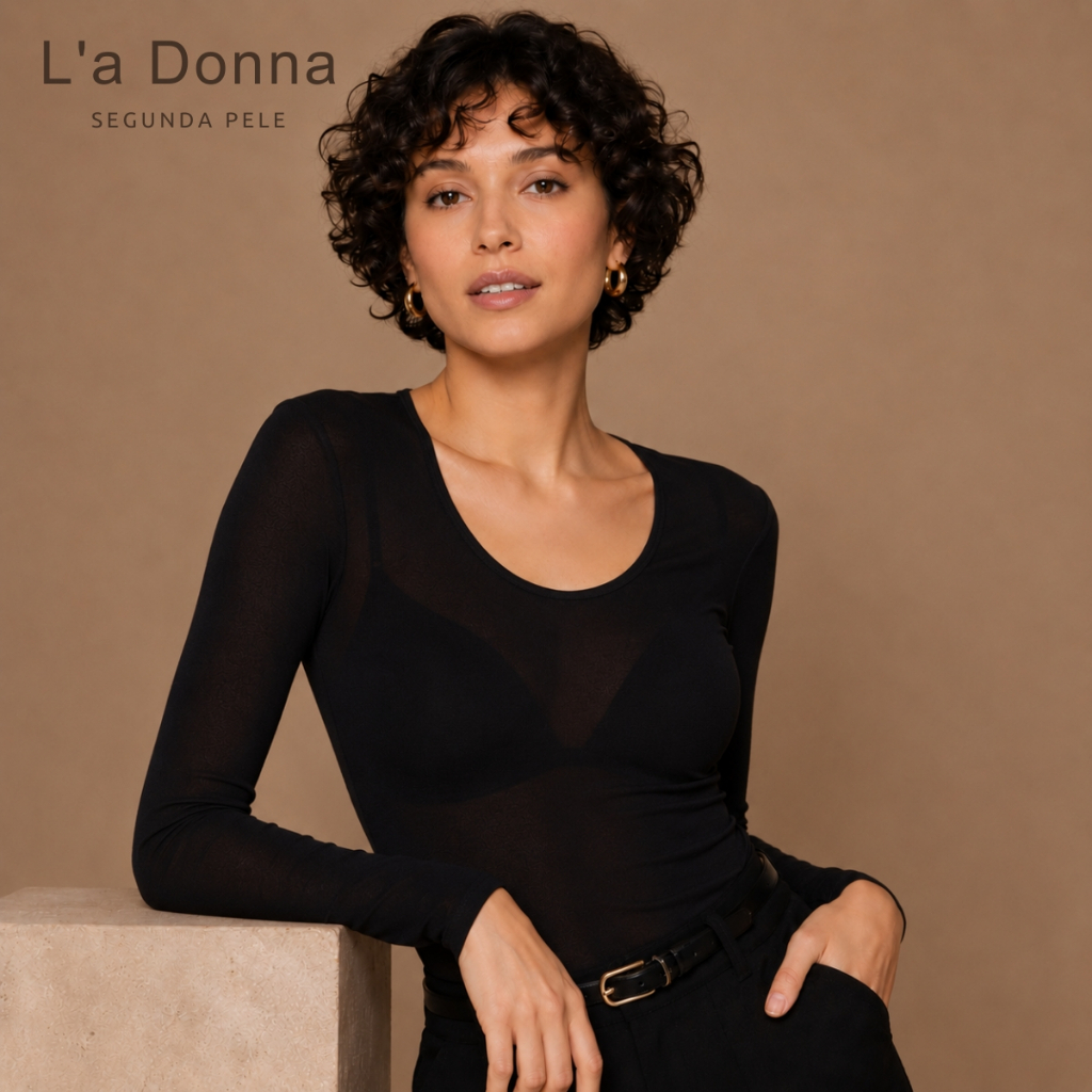 Blusa Segunda Pele Feminina Manga Longa L'A DONNA Fio 40 (produto com pequenos defeitos)