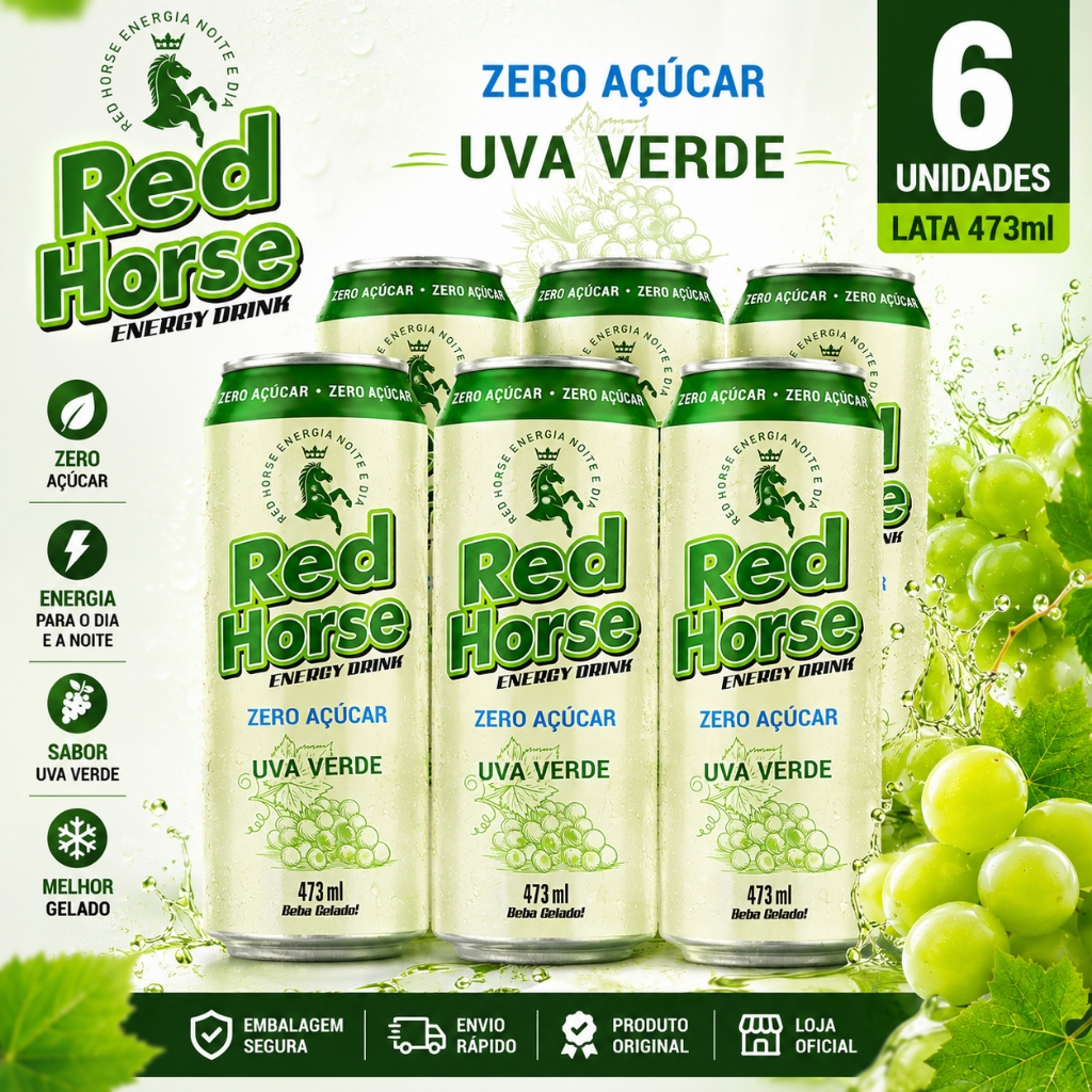 Red Horse Zero Açúcar Uva Verde 473ml Pack 6 12 24 Latas Energético Original