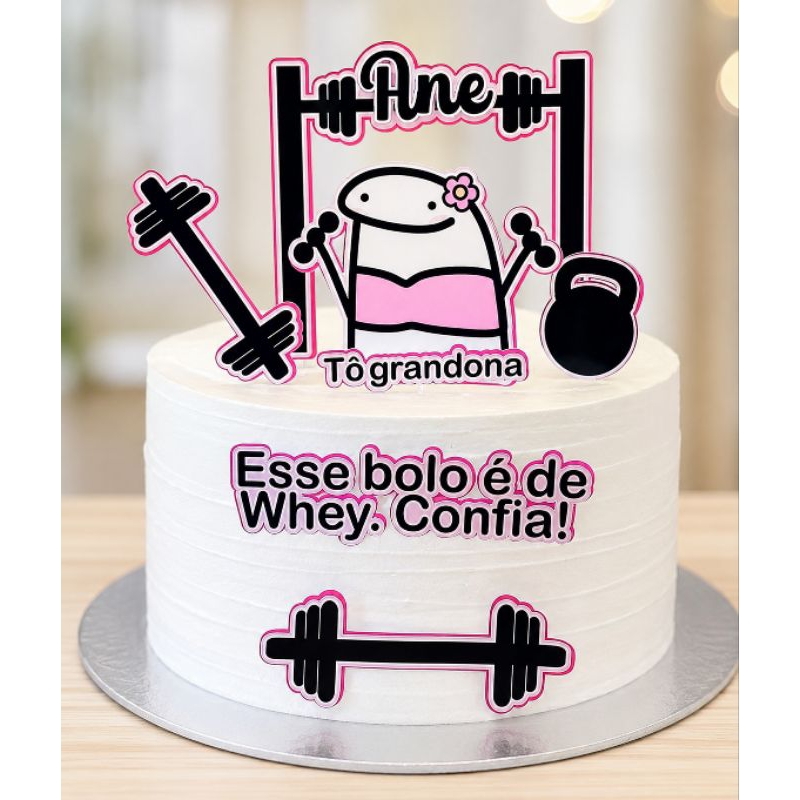 Topo de Bolo Flork Fitness / Flork Academia Personalizado Nome e Idade Festa Decoração