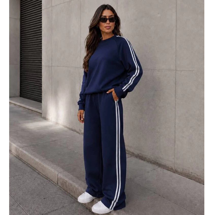 Conjunto Moletom 3 cabos Feminino Calça Pantalona e Blusa Streetwear Listrada Flanelado Aerolook Alta Qualidade — imagem 1