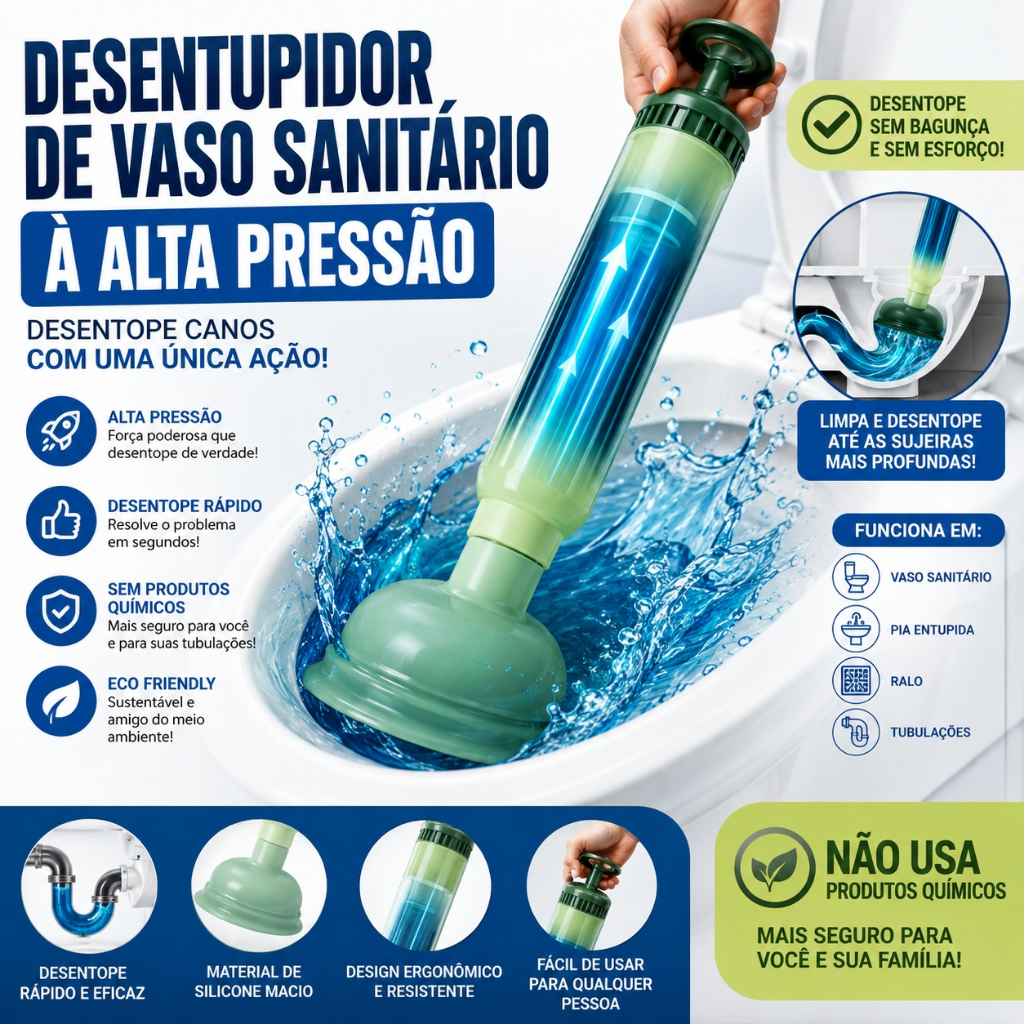 Desentupidor Vaso Pia Esgoto Ralo Bomba Succao 150mm Alta Pressao Potente Profissional Vacuo Forte - Envio Imediato
