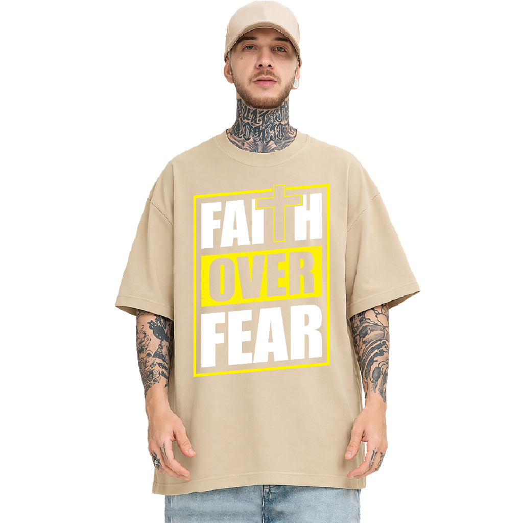 Camiseta Oversized 45 - Unissex Faith Over Fear Fé Cristã Evangélica Estampada