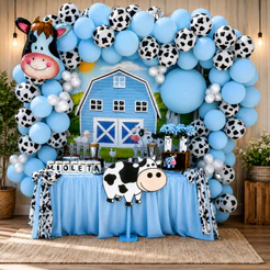 Kit 25 Balão Azul 9 Pol + 25 Balão Vaquinha 9 Pol + 1 Vaquinha Metalizada Fazendinha Menino