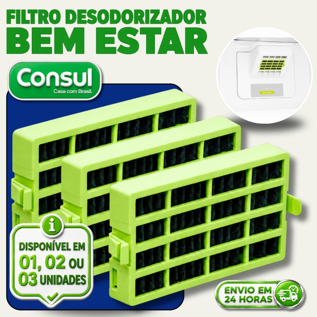 KIT 03 FILTRO BEM ESTAR ANTIODOR GELADEIRA CONSUL ANTIBACTÉRIA COMPATIVEL W10515645